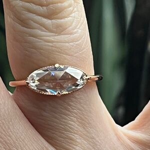 Rose Gold Plated Rose Cut Moissanite ring size 6 east to west style